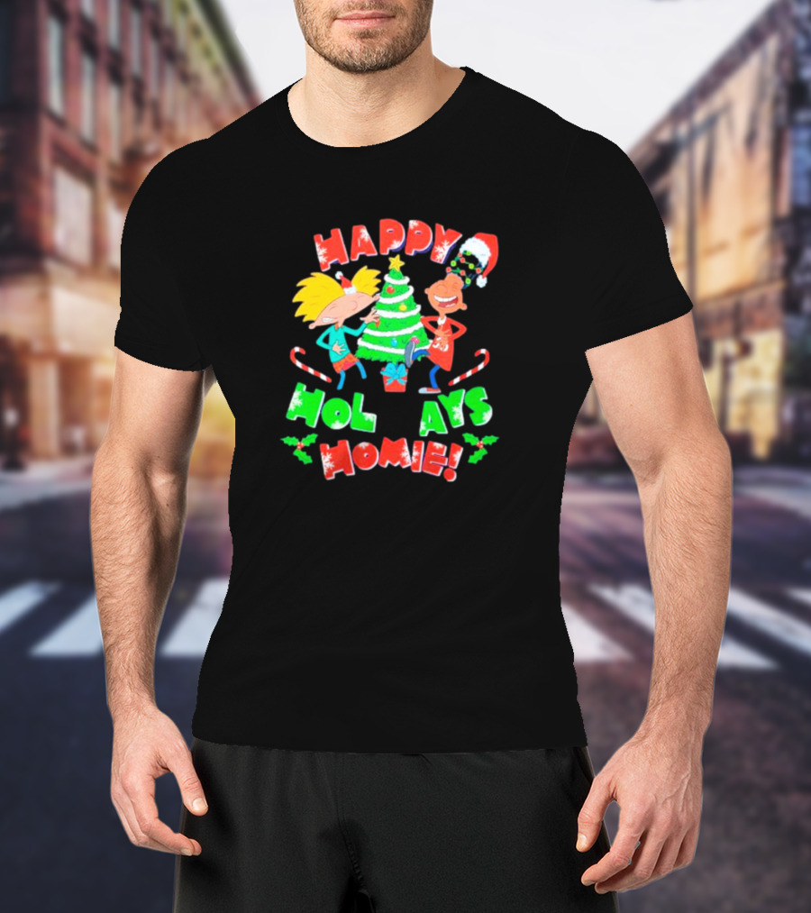 Happy Holidays Homie Cartoon Christmas Tree Festive T-Shirt