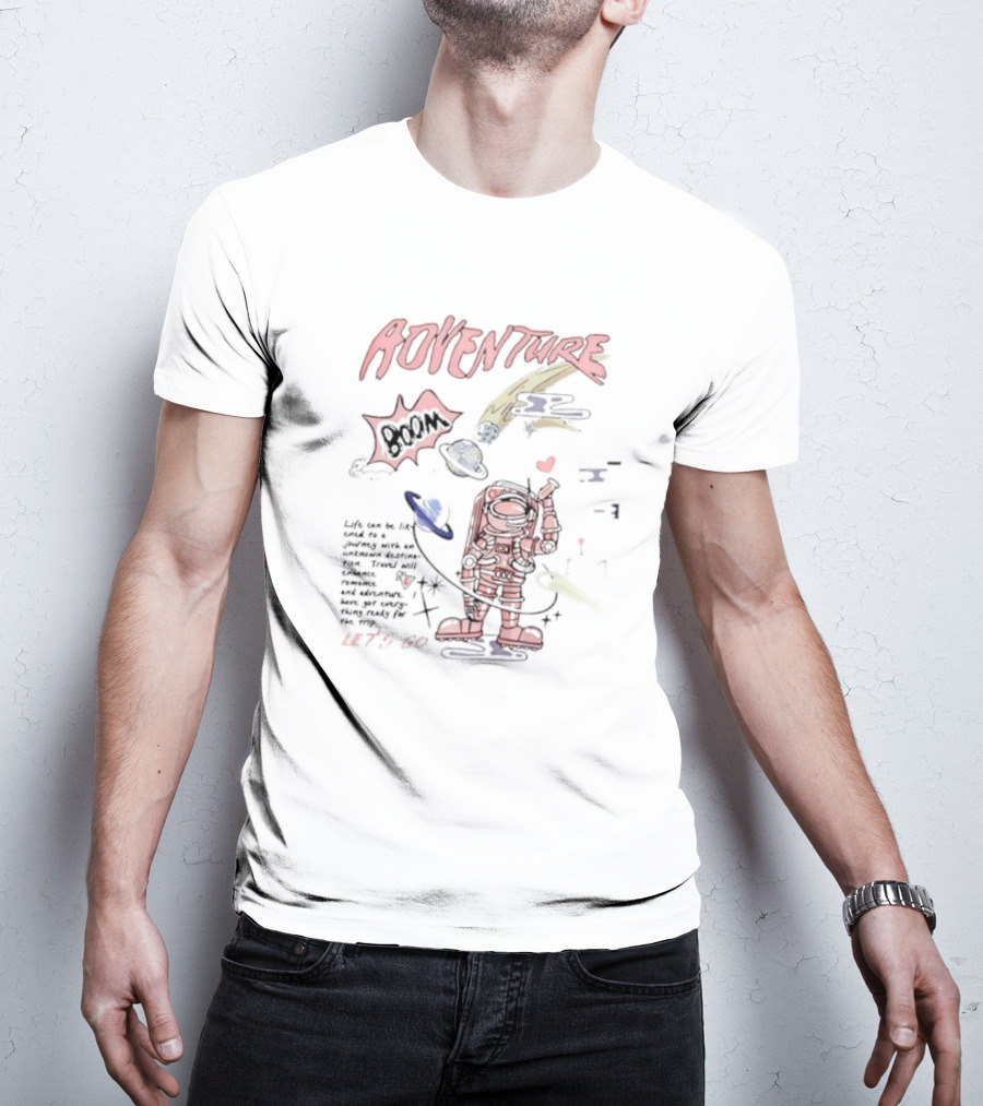 AOVENTURE Boom Let's Go Space Adventure With Astronaut And Cosmic Elements T-Shirt
