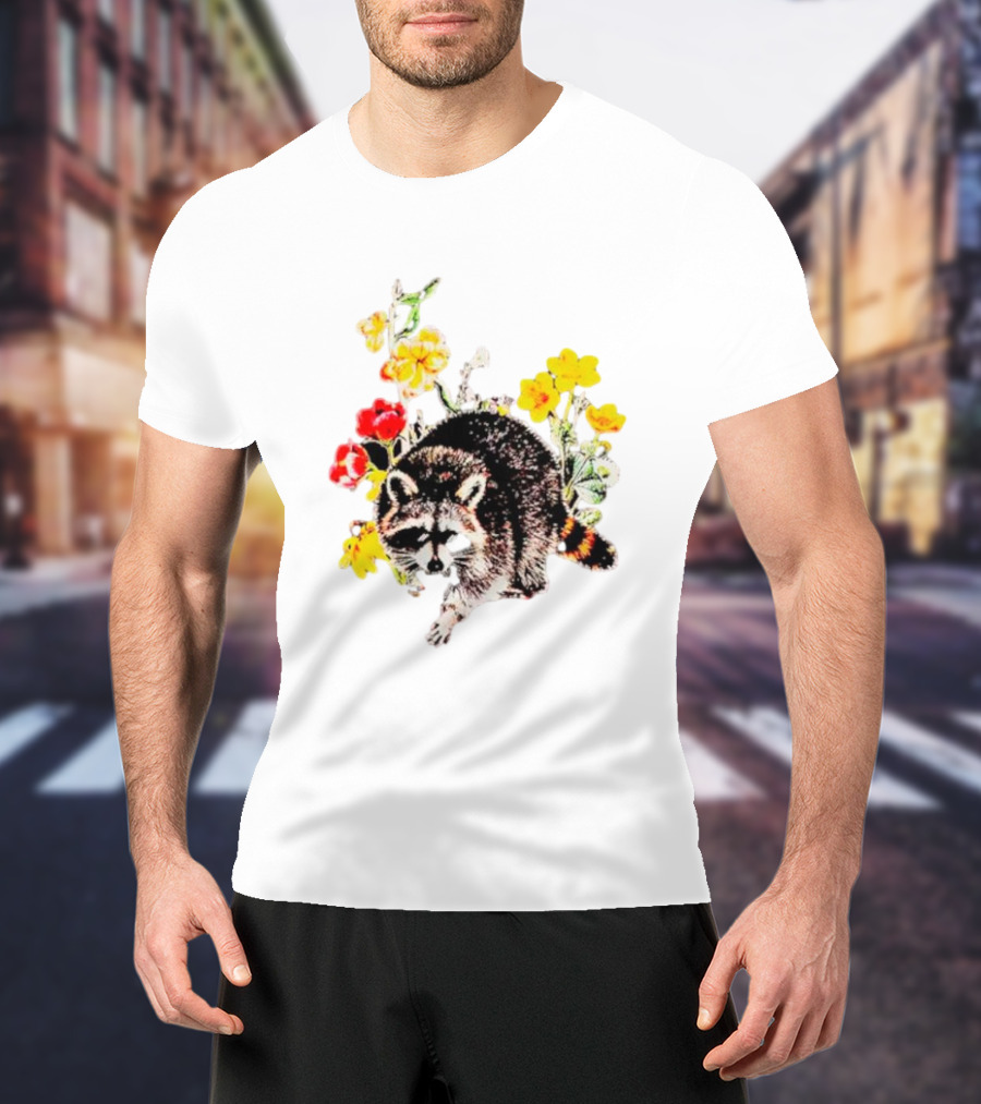 Raccoon With Vibrant Floral Arrangement T-Shirt