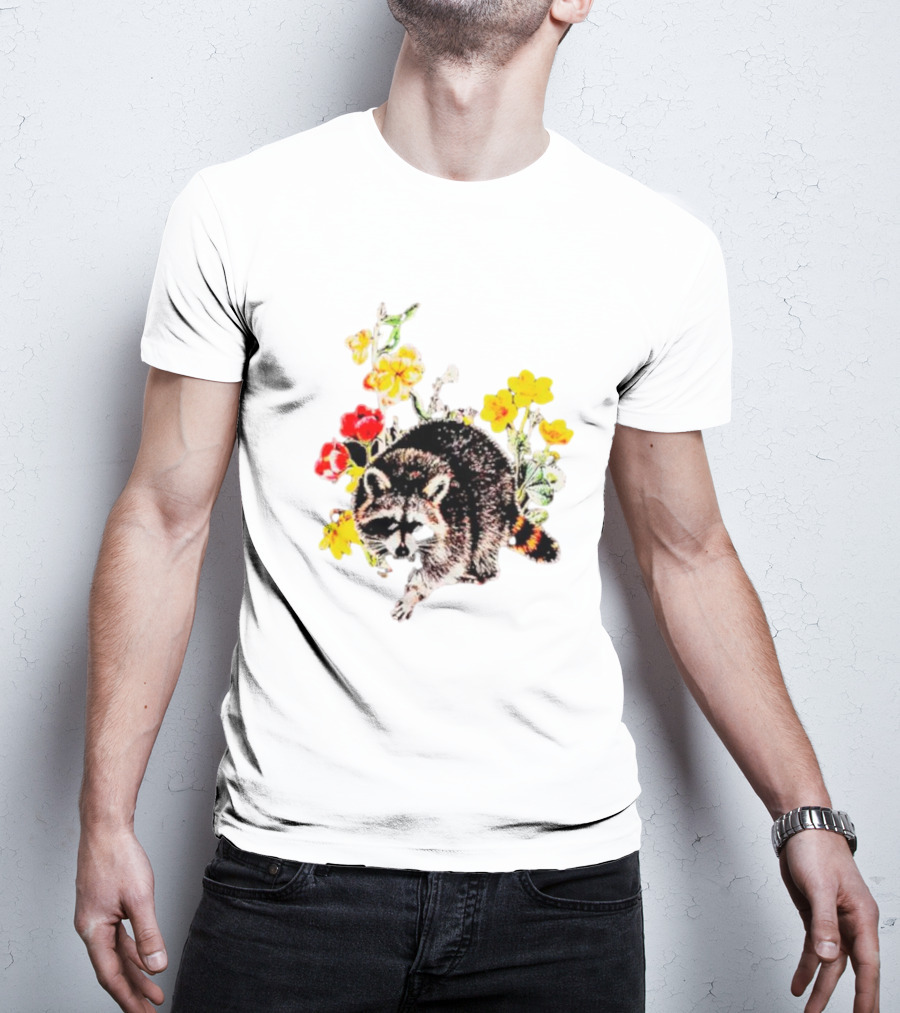 Raccoon With Vibrant Floral Arrangement T-Shirt