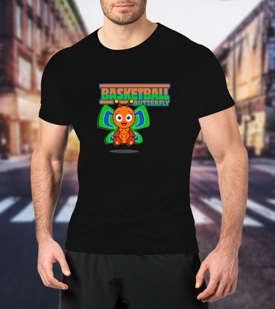 Basketball Butterfly Adorable Cartoon Character With Neon Colors T-Shirt