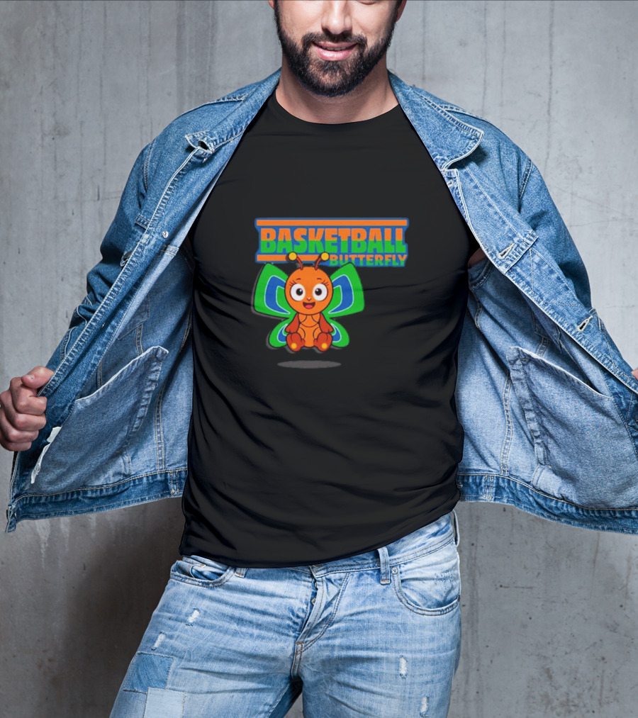Basketball Butterfly Adorable Cartoon Character With Neon Colors T-Shirt