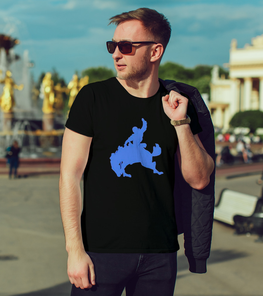 Bucking Bronco Silhouette Blue T-Shirt