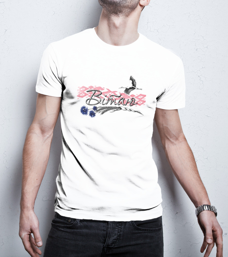 Belarusian Bird With Pink Pattern And Blue Flowers T-Shirt