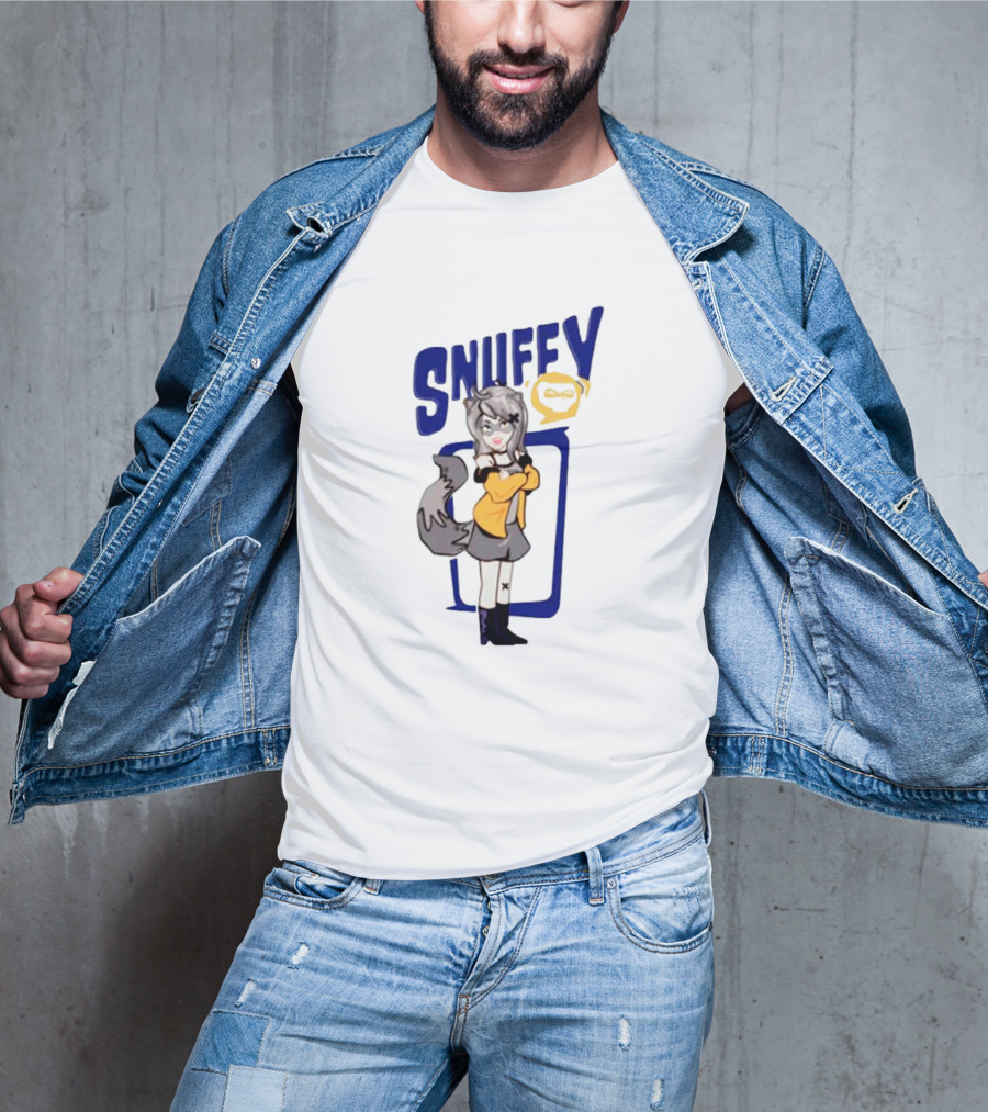 Snuffy Raccoon Character In Orange And Grey Outfit With Tail And Ears T-Shirt