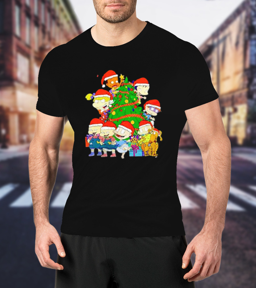 Rugrats Characters In Santa Hats Around Christmas Tree Movie Scene T-Shirt