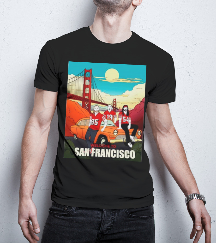 Welcome To San Francisco Golden Gate Bridge Vintage Car Football Jerseys T-Shirt
