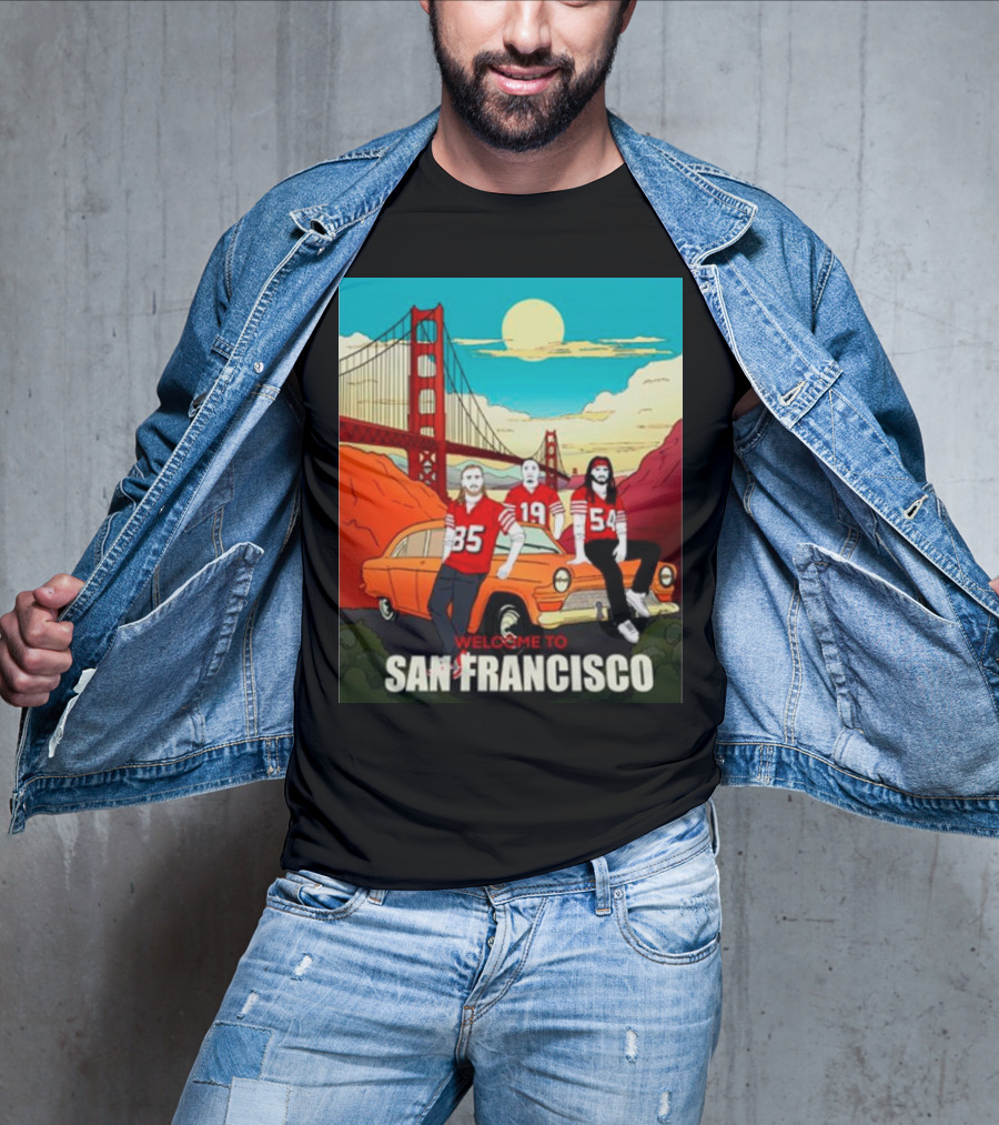 Welcome To San Francisco Golden Gate Bridge Vintage Car Football Jerseys T-Shirt
