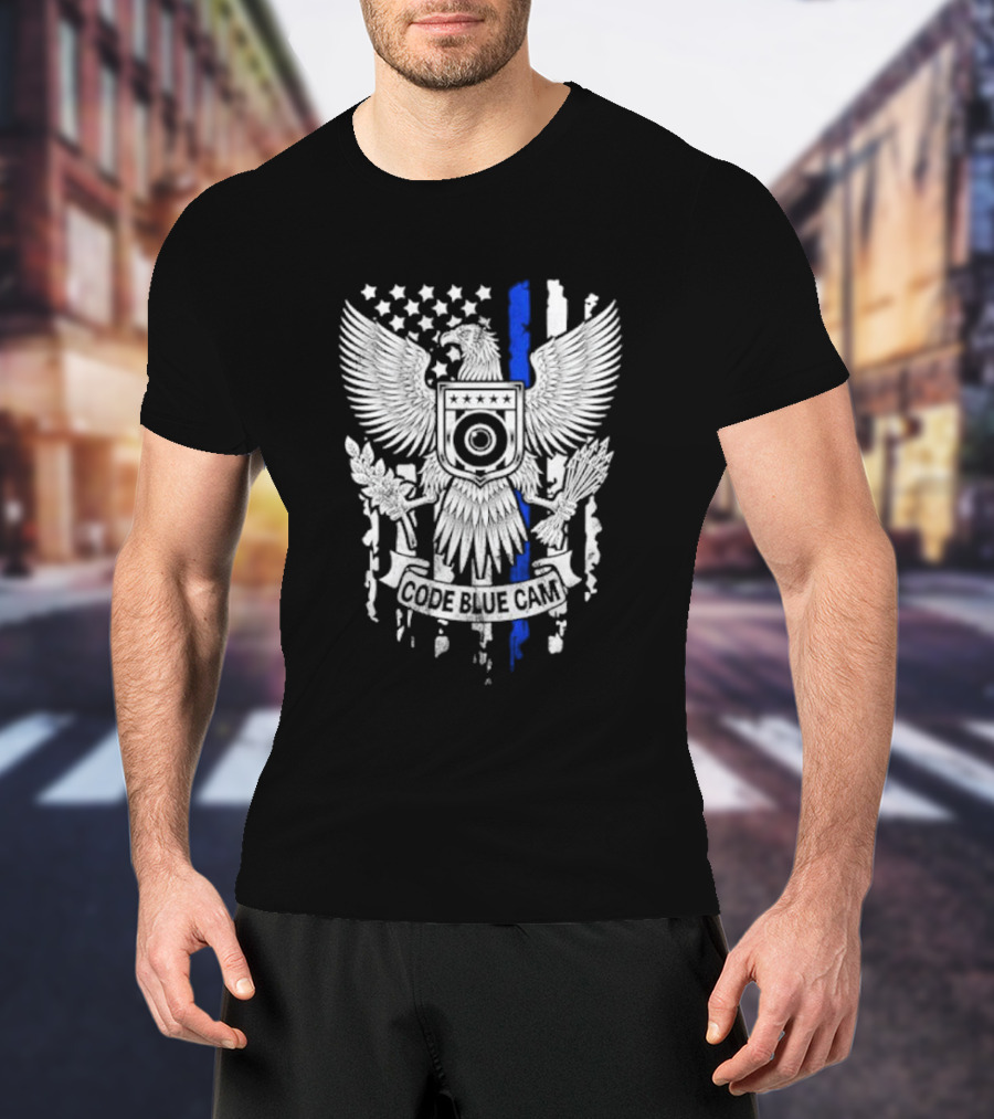 Code Blue Cam Eagle With USA Flag Elements And Thin Blue Line T-Shirt