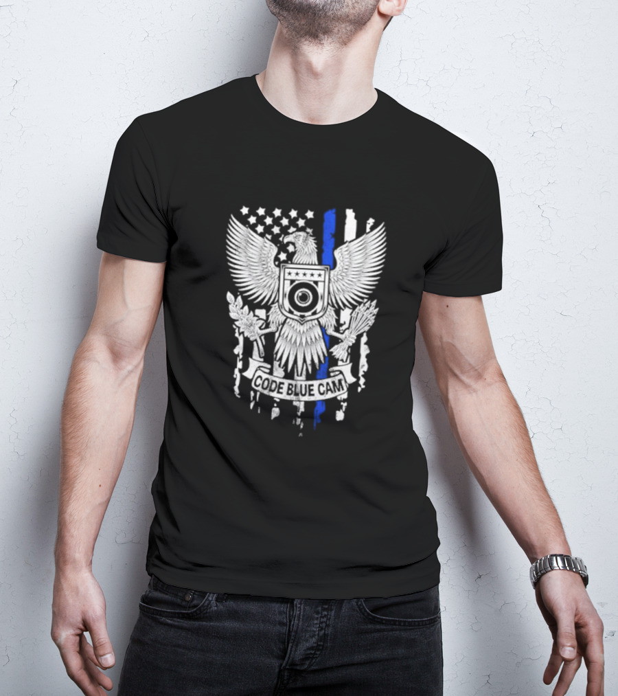 Code Blue Cam Eagle With USA Flag Elements And Thin Blue Line T-Shirt