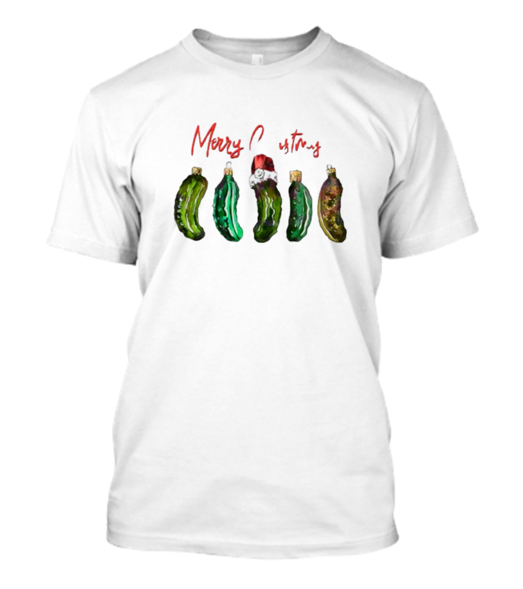 Merry Christmas Funny Pickles With Santa Hat T-Shirt