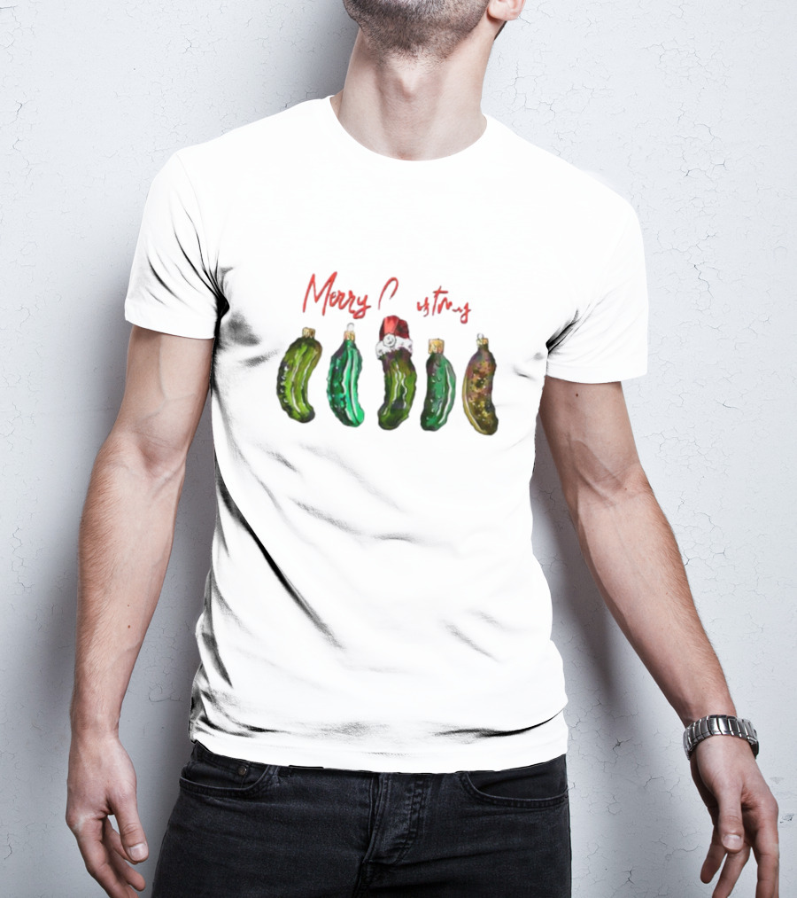 Merry Christmas Funny Pickles With Santa Hat T-Shirt