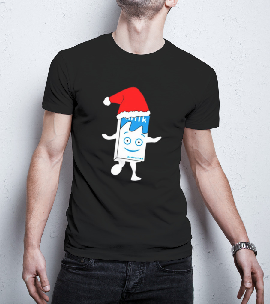 Sana Pasteurized Milk Carton With Christmas Santa Hat T-Shirt
