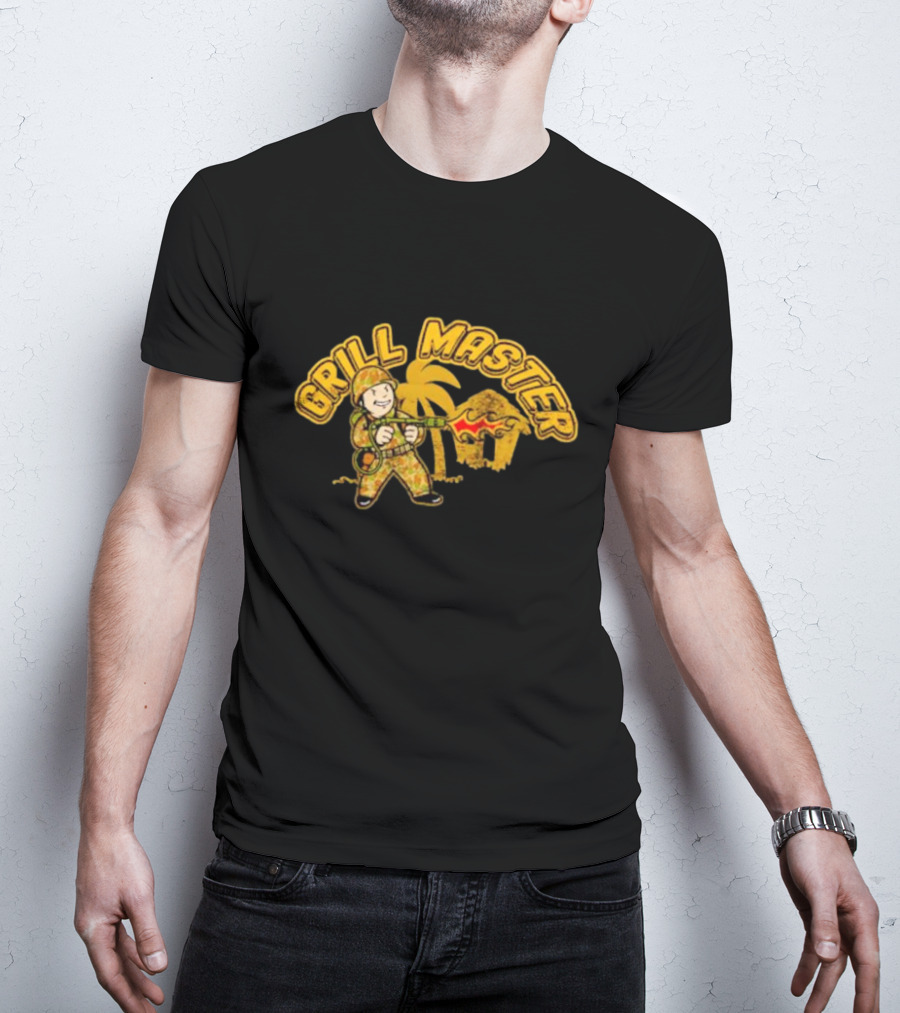 Grill Master BBQ Soldier Tropical Flame Hut T-Shirt