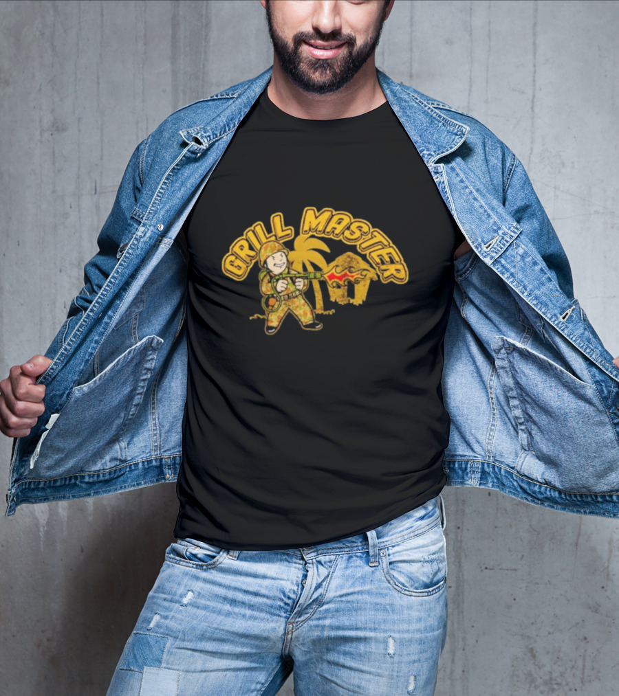 Grill Master BBQ Soldier Tropical Flame Hut T-Shirt