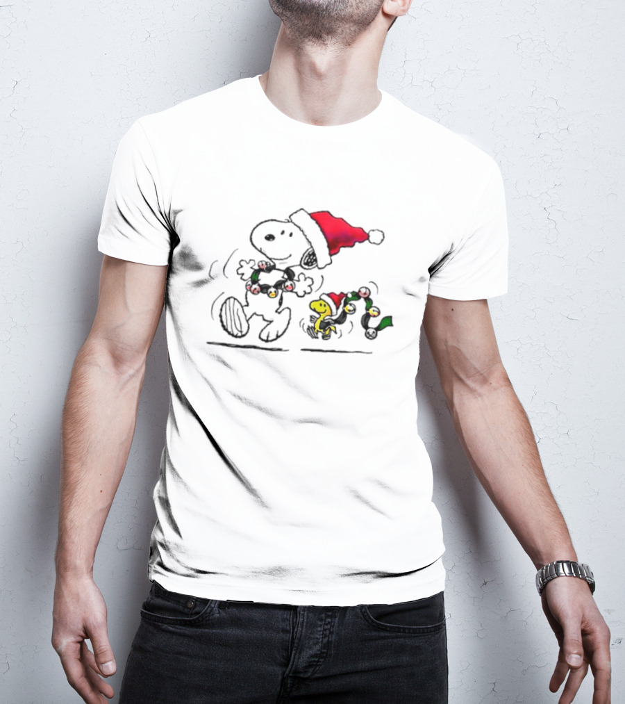 Snoopy Santa Christmas Lights With Woodstock T-Shirt