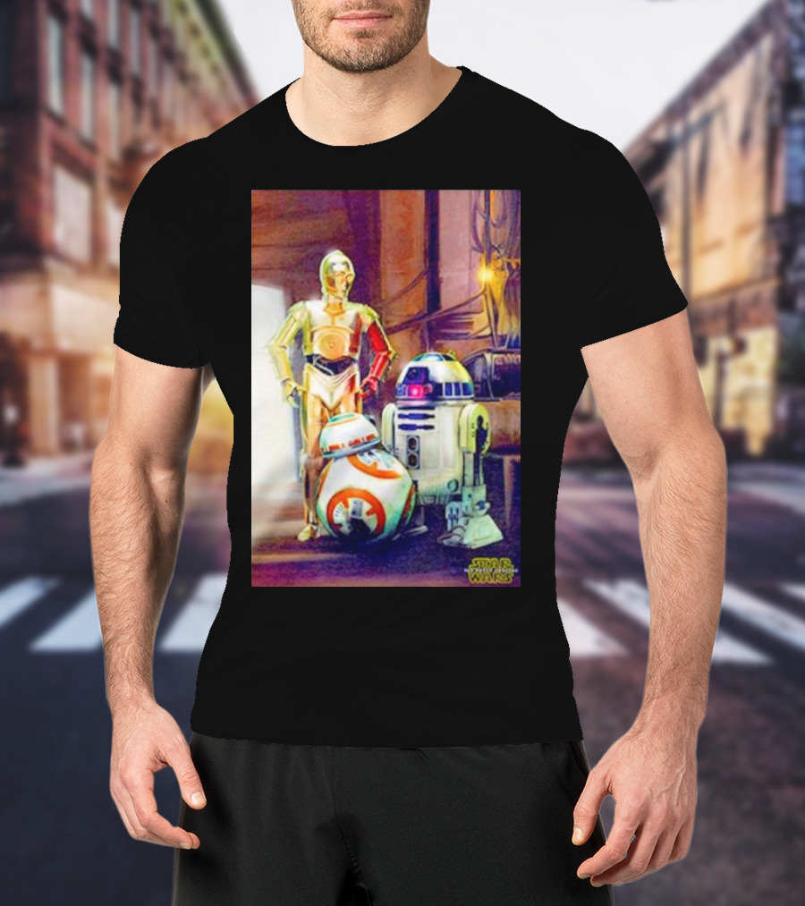 Three Droids C-3PO R2-D2 BB-8 Star Wars The Force Awakens T-Shirt