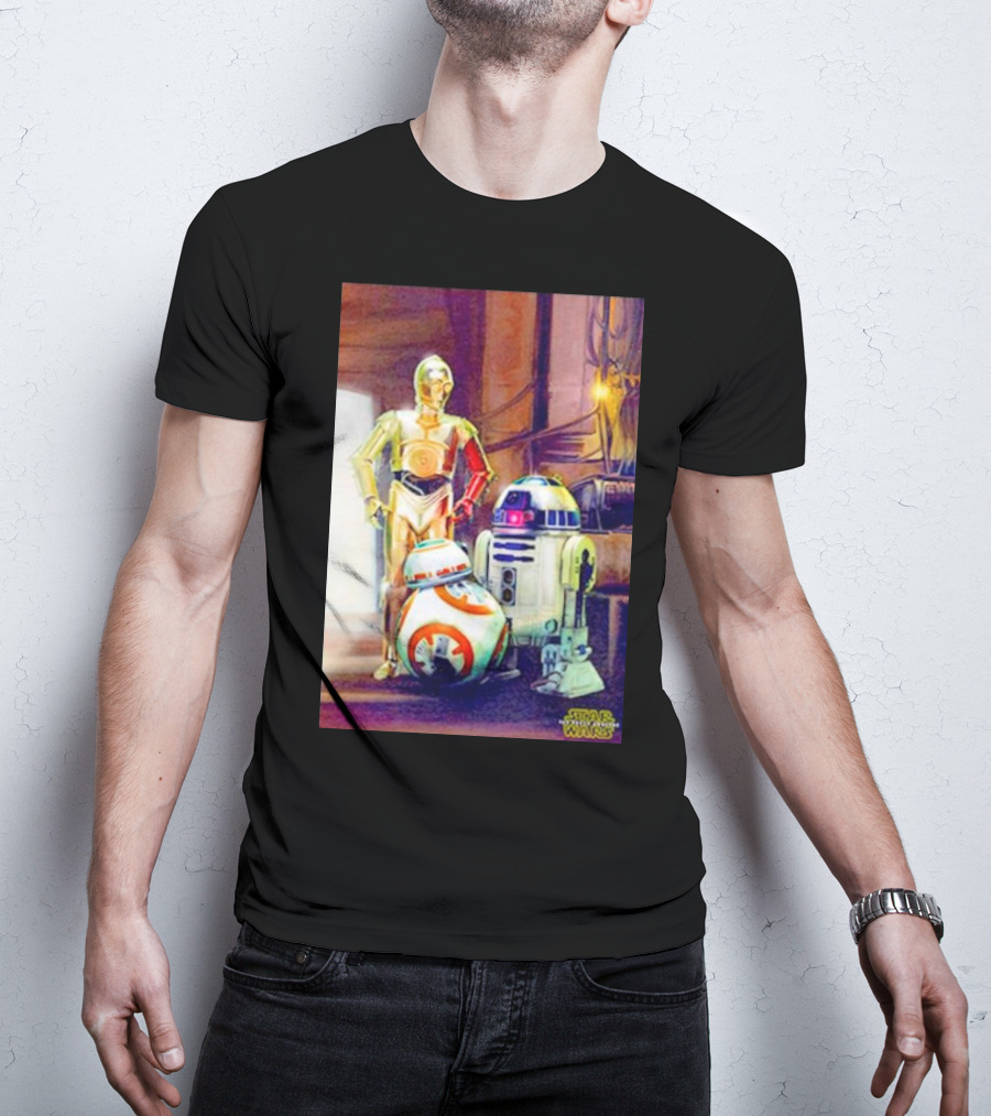 Three Droids C-3PO R2-D2 BB-8 Star Wars The Force Awakens T-Shirt