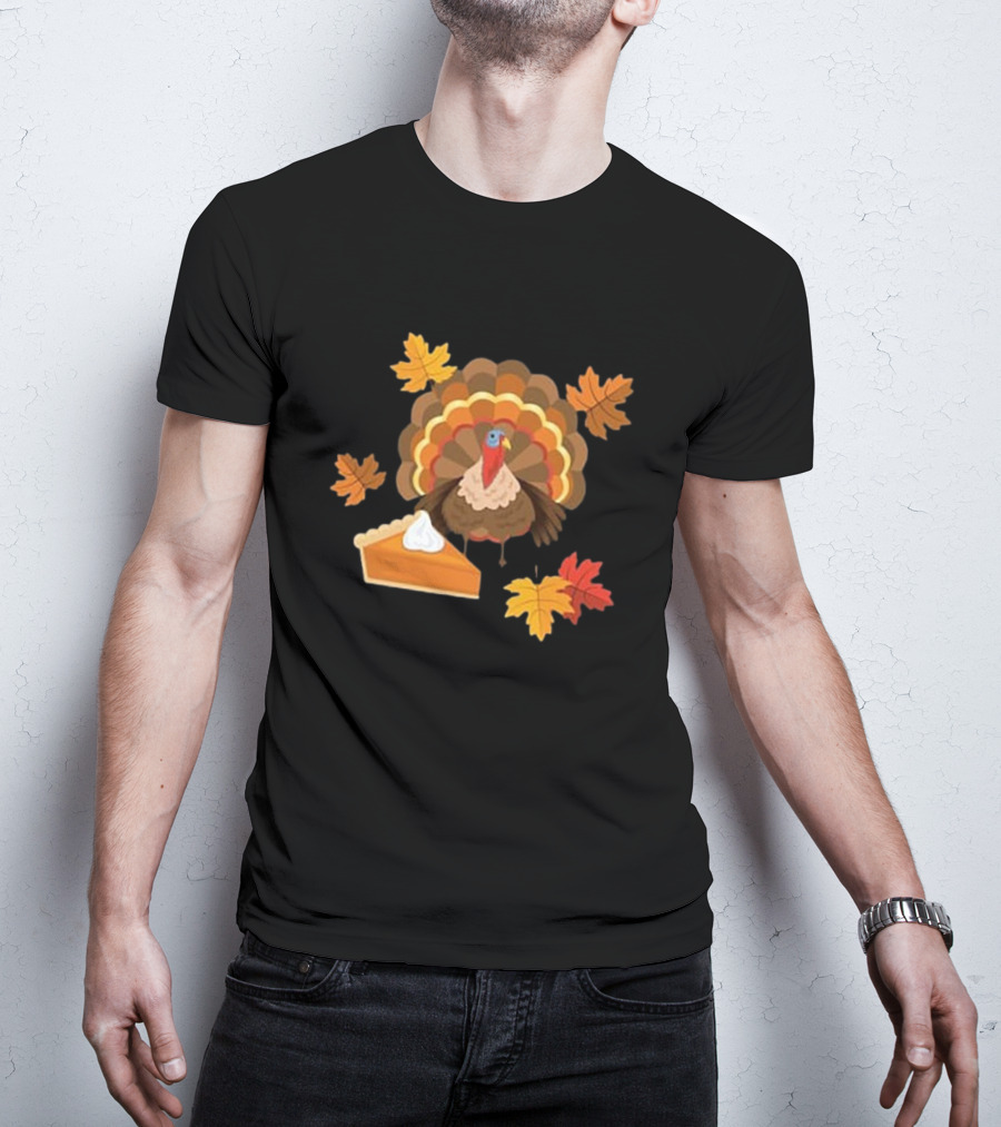 Turkey And Pie With Autumn Leaves T-Shirt