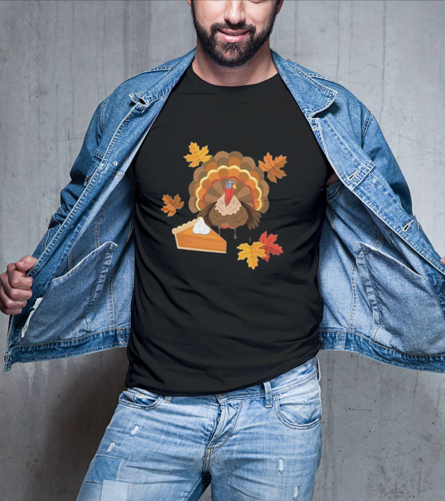 Turkey And Pie With Autumn Leaves T-Shirt