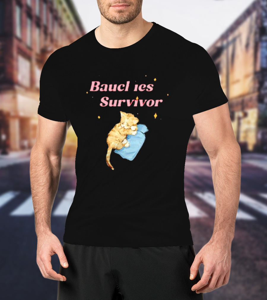 Bauchies Survivor Cat Kitten Holding Blue Blanket T-Shirt