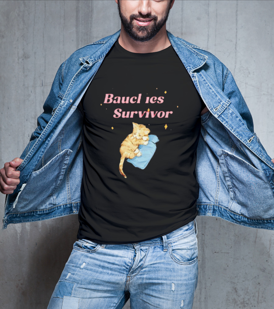 Bauchies Survivor Cat Kitten Holding Blue Blanket T-Shirt