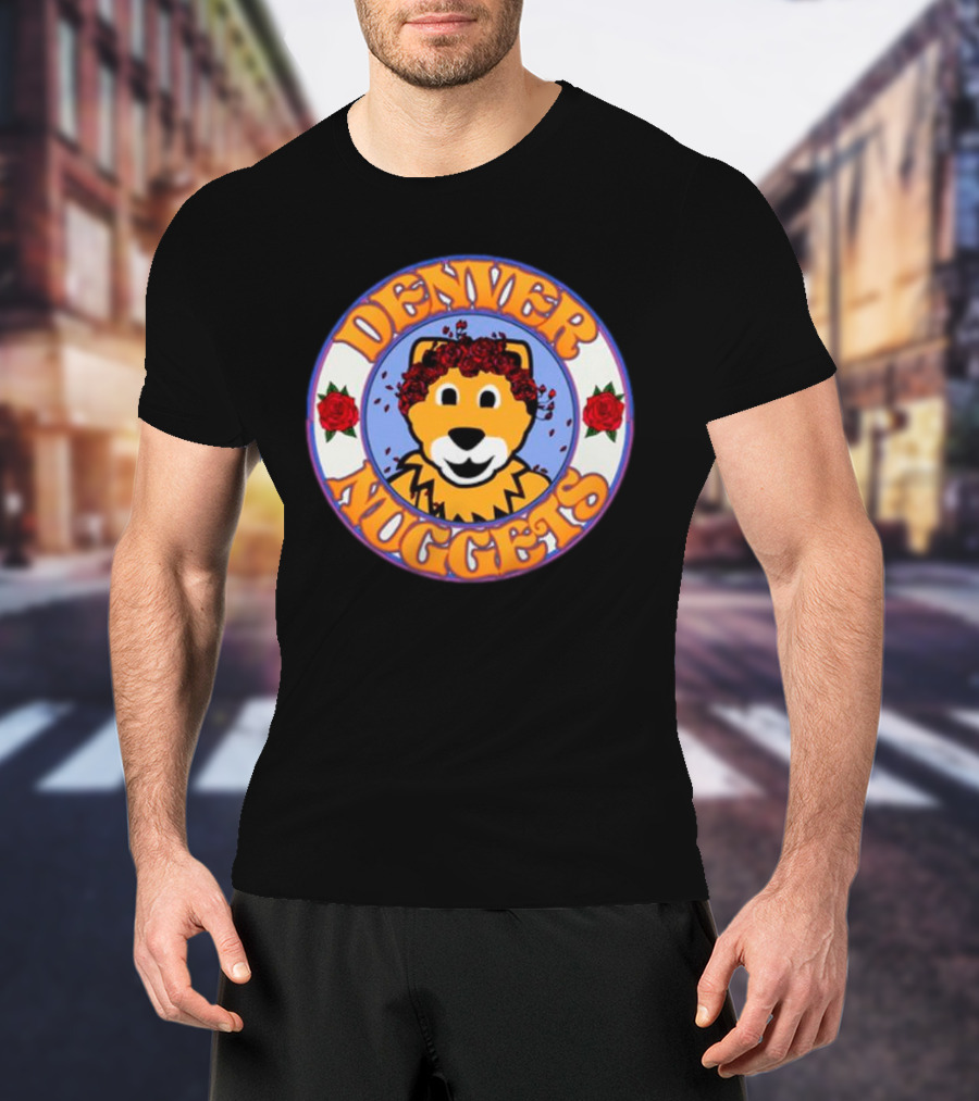 Denver Nuggets Bear Head Surrounded By Red Roses T-Shirt