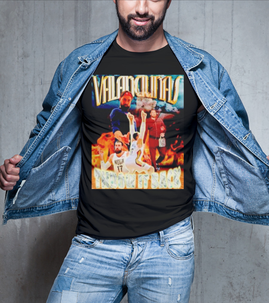 Valanciunas Throw It Back NOLA 17 Fire Basketball Montage T-Shirt