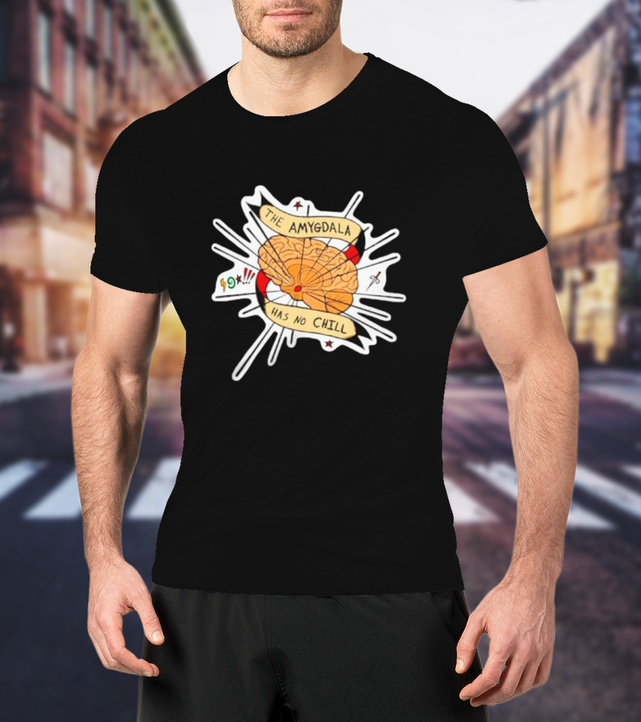 The Amygdala Has No Chill Cartoon Brain With Comic Symbols T-Shirt