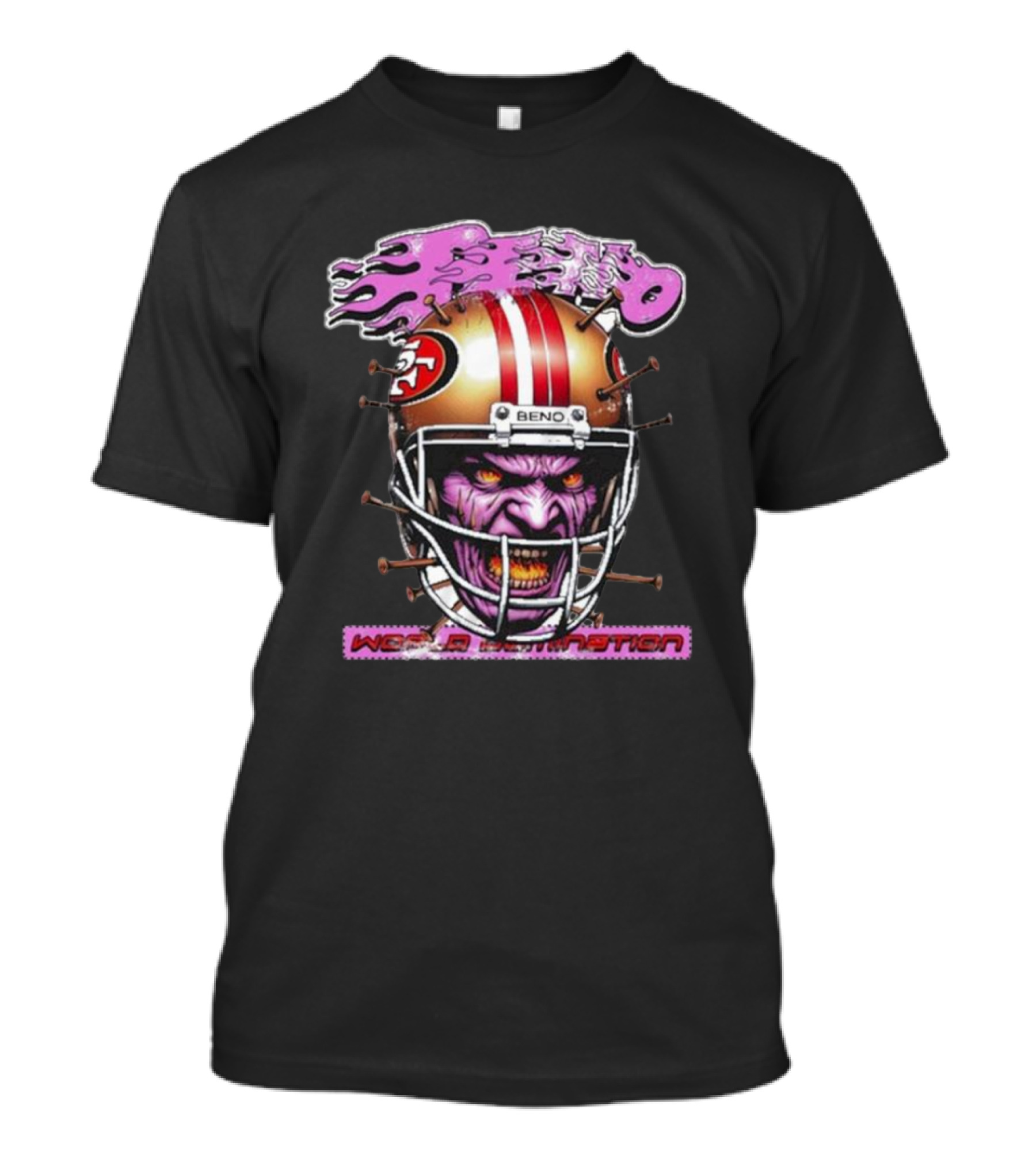 Beno Nin3Rs World Domination Football Helmet Purple Face T-Shirt