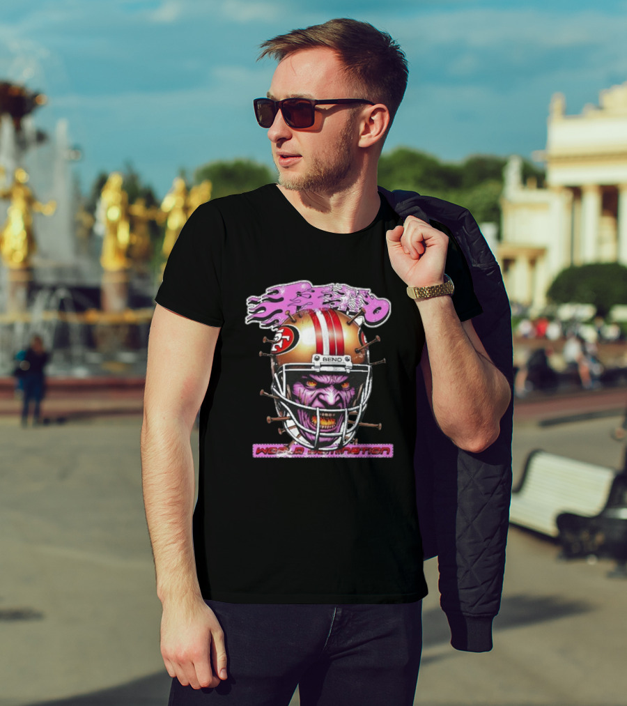 Beno Nin3Rs World Domination Football Helmet Purple Face T-Shirt