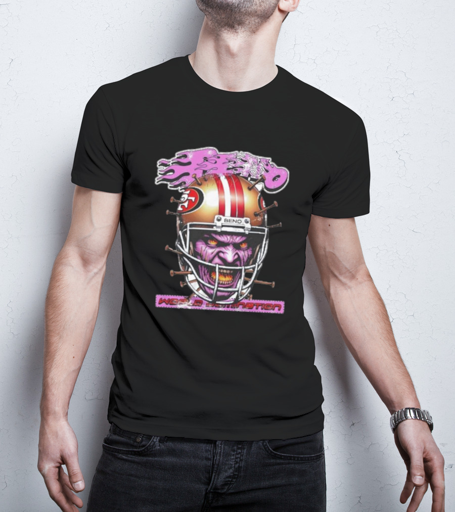 Beno Nin3Rs World Domination Football Helmet Purple Face T-Shirt