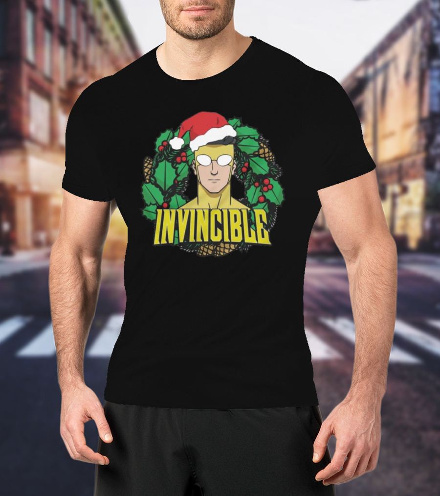 Invincible Mark Grayson Holiday Santa Hat Holly And Pine Cones T-Shirt