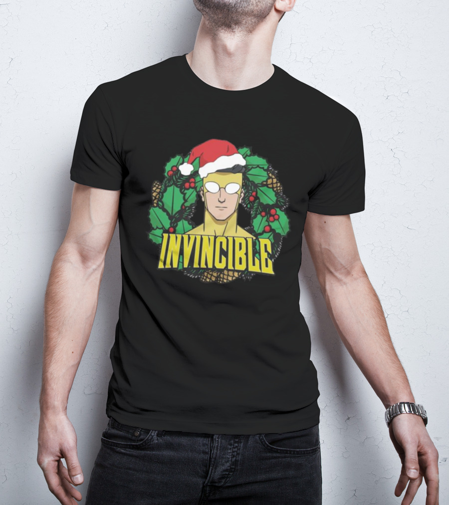 Invincible Mark Grayson Holiday Santa Hat Holly And Pine Cones T-Shirt