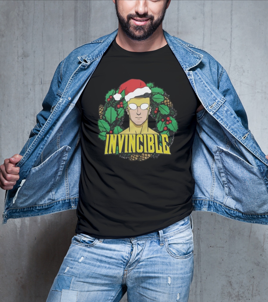 Invincible Mark Grayson Holiday Santa Hat Holly And Pine Cones T-Shirt