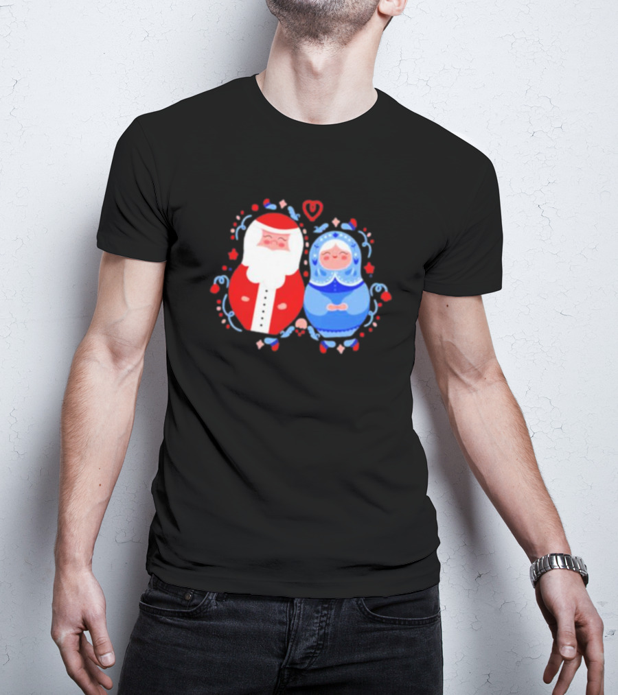 Christmas Santa And Snow Maiden Mamushkas With Festive T-Shirt