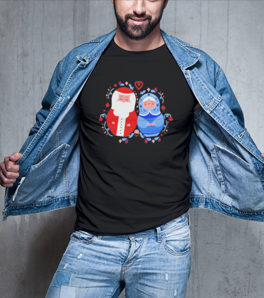 Christmas Santa And Snow Maiden Mamushkas With Festive T-Shirt