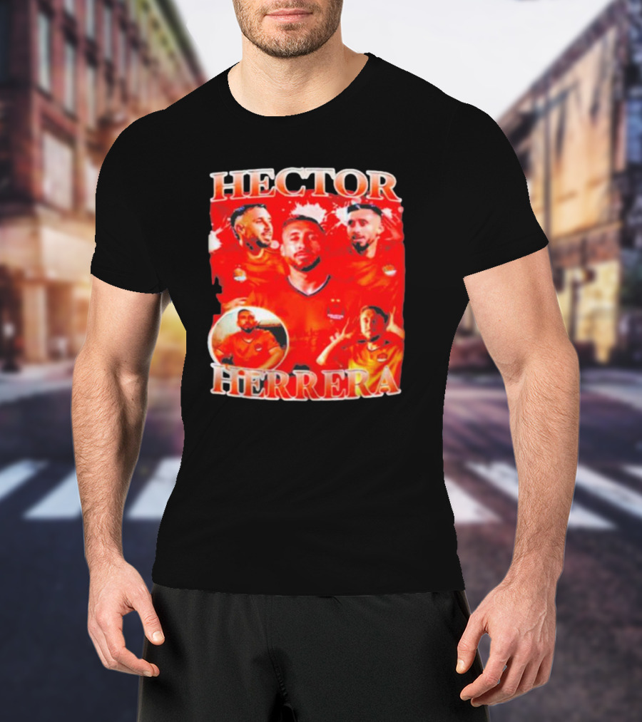 HECTOR HERRERA Red Bootleg Style Portrait Montage T-Shirt