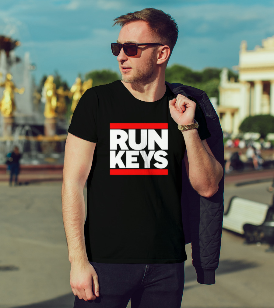 RUN KEYS Red Border Block Text T-Shirt