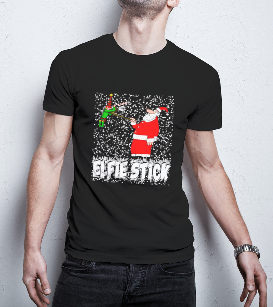 Santa Claus Elfie Stick Funny Christmas Selfie Snowflakes T-Shirt