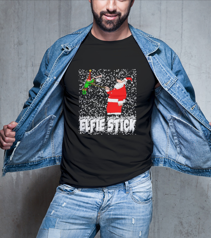 Santa Claus Elfie Stick Funny Christmas Selfie Snowflakes T-Shirt
