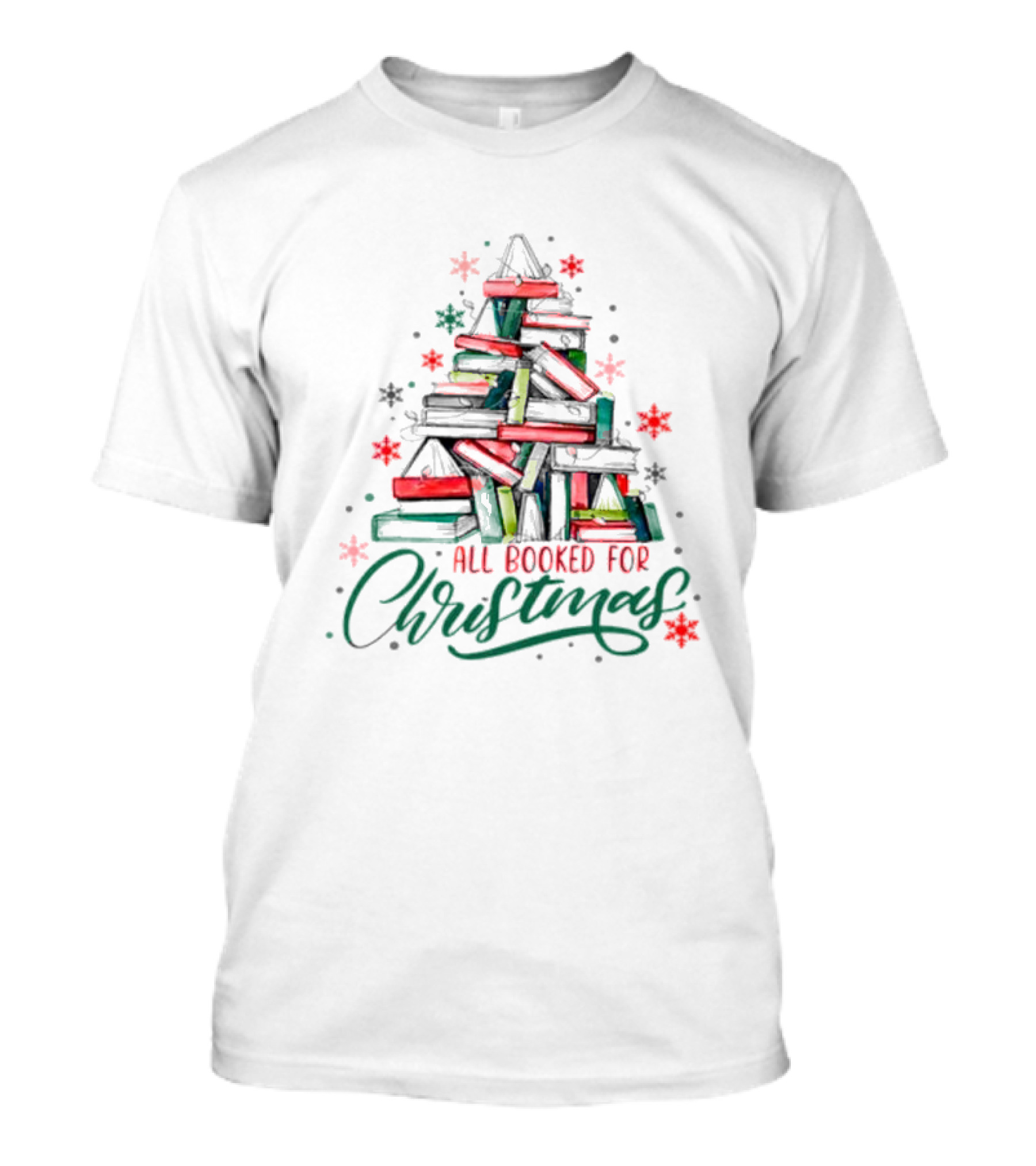 All Booked For Christmas Cute Bookworm Christmas Tree With Books T-Shirt
