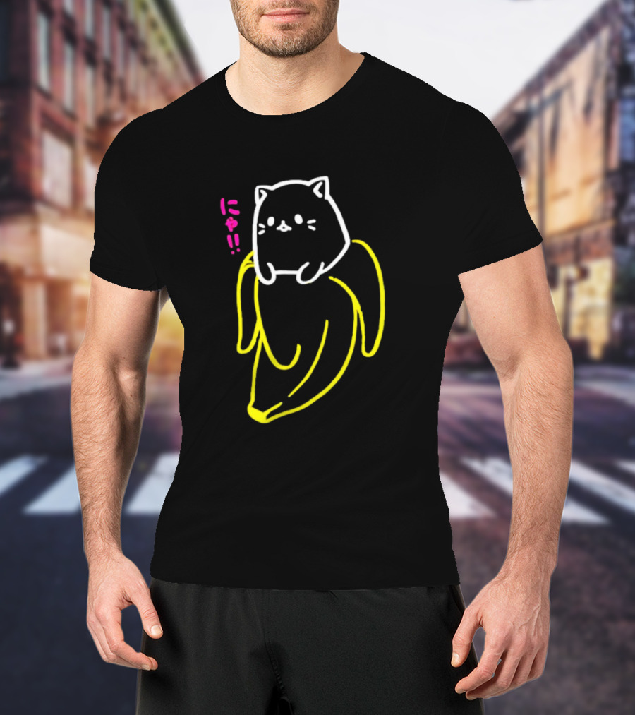 Bananya Crunchyroll Neon Cat Banana Nyanko T-Shirt