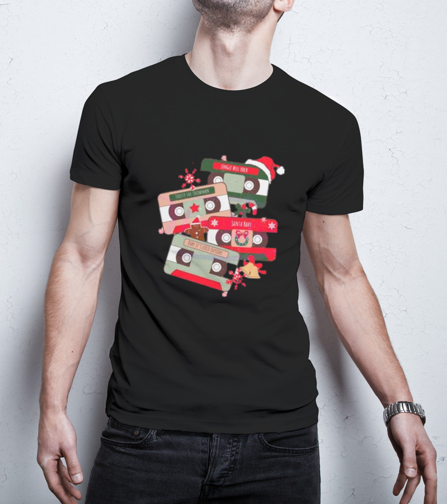 Jingle Bell Rock Santa Baby Frosty The Snowman Vintage Christmas Music Cassettes T-Shirt
