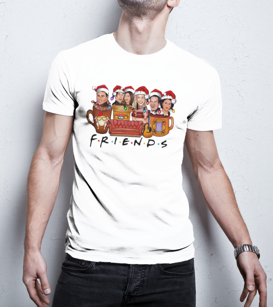 Friends TV Show Christmas Central Perk Couch And Santa Hats T-Shirt