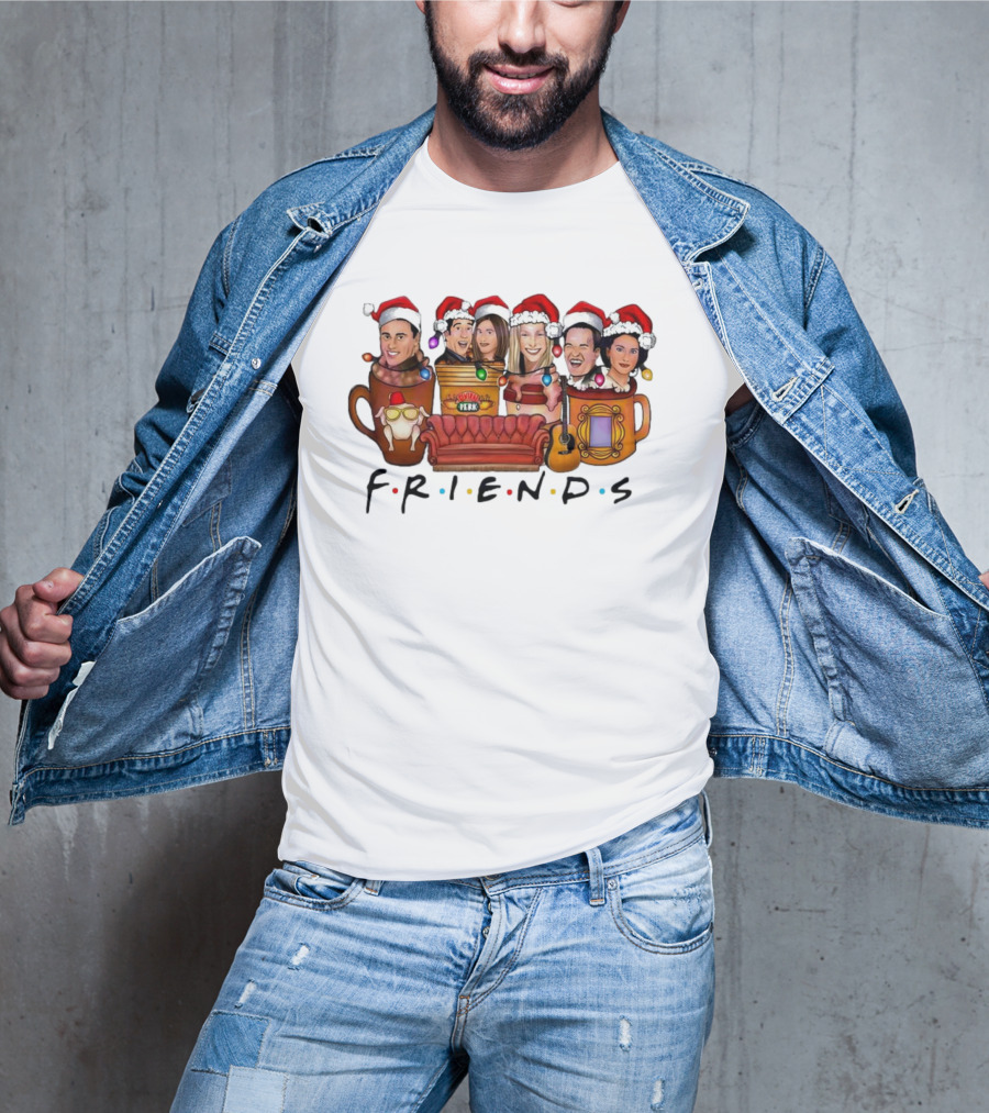 Friends TV Show Christmas Central Perk Couch And Santa Hats T-Shirt