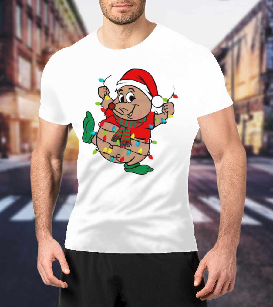 Gus Santa Hat Christmas Lights Cozy Festive Character With Bright Holiday Spirit T-Shirt