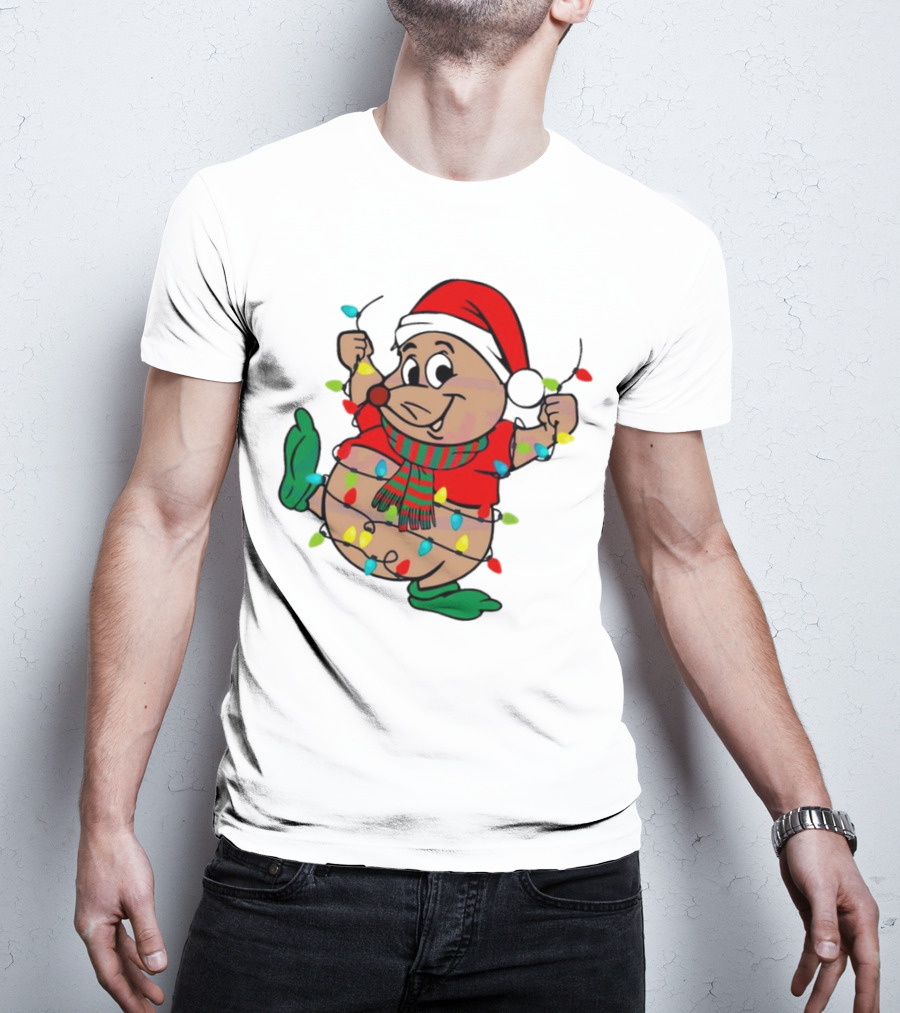 Gus Santa Hat Christmas Lights Cozy Festive Character With Bright Holiday Spirit T-Shirt