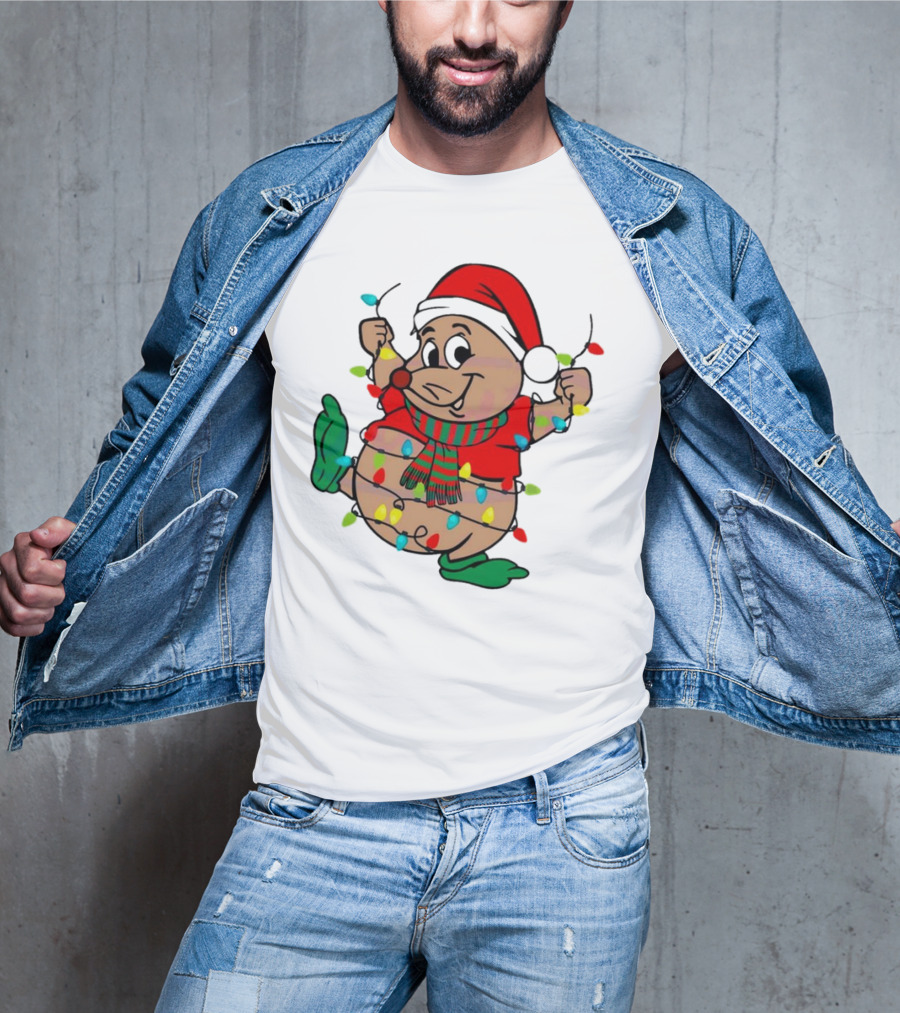 Gus Santa Hat Christmas Lights Cozy Festive Character With Bright Holiday Spirit T-Shirt