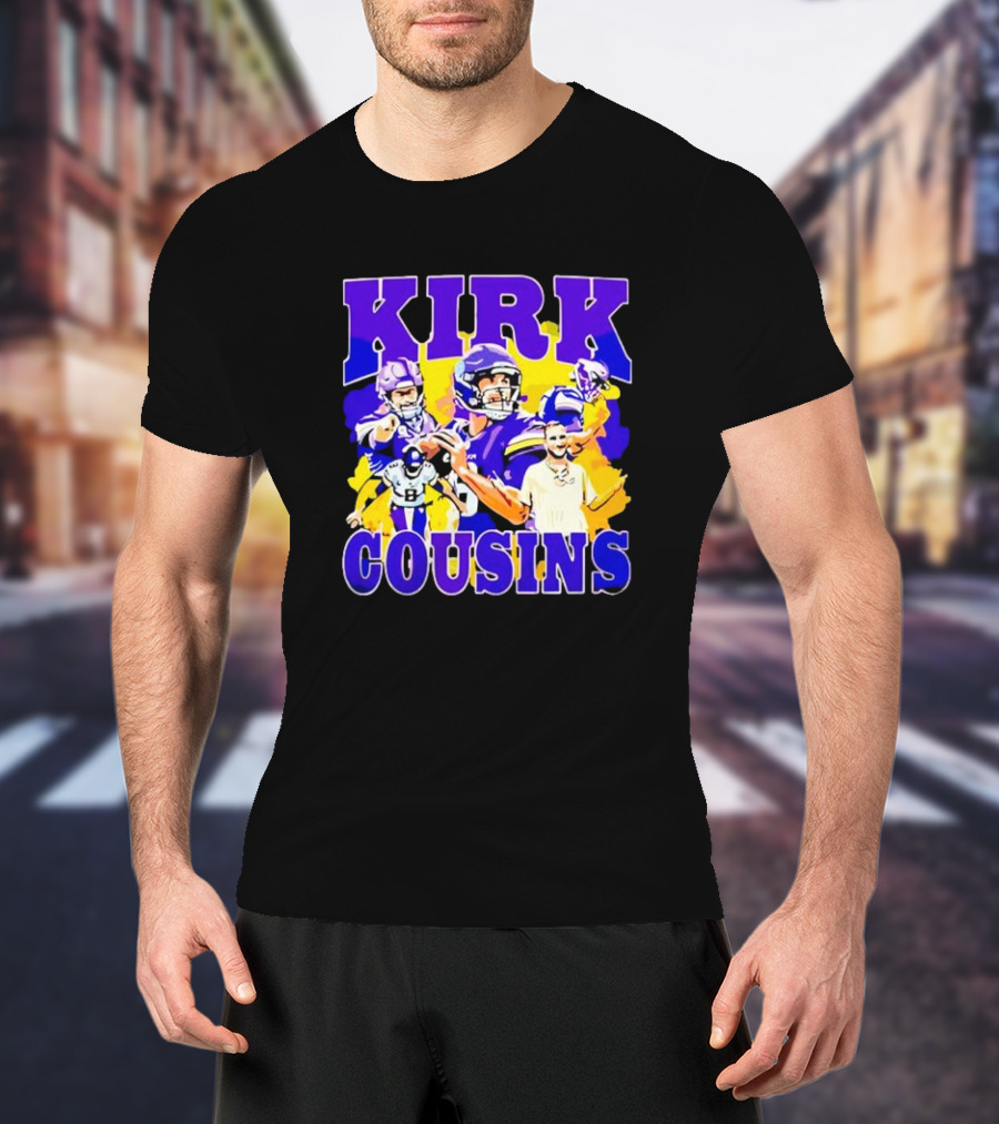 Kirk Cousins Vikings Football Player Collage Purple And Yellow T-Shirt